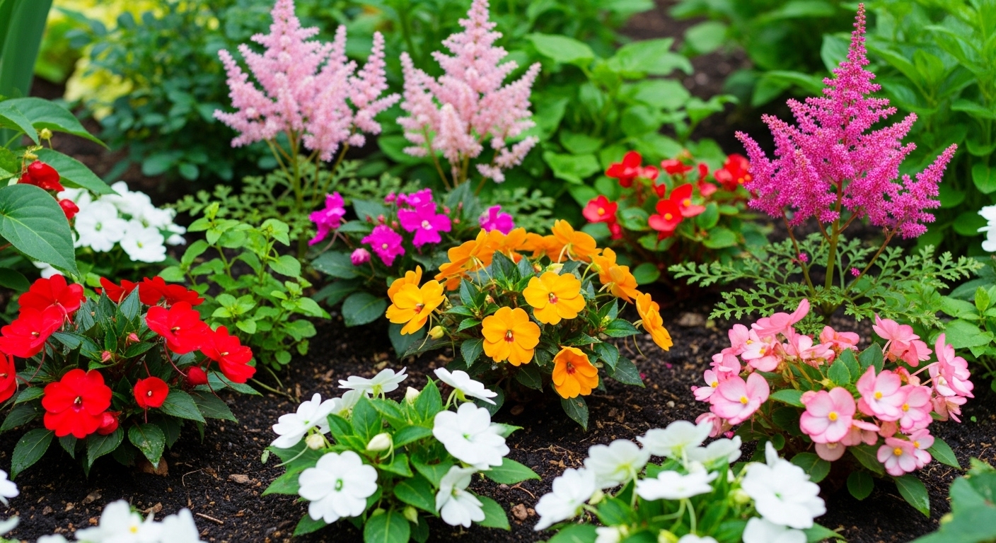 Flowering Plants That Thrive in Shade Impatiens and begonias blooming in a shaded garden bed